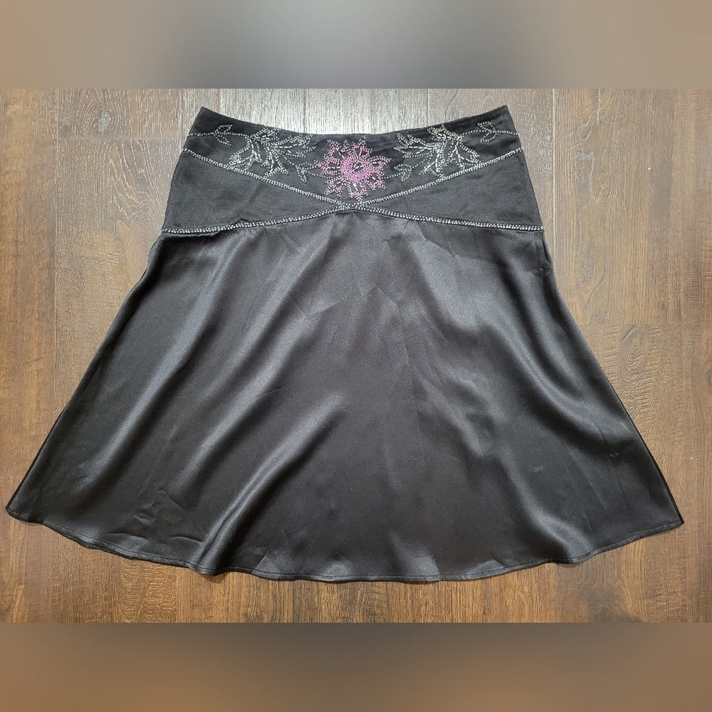Tibi Elegant Black A-Line Skirt 100% Silk Size 6